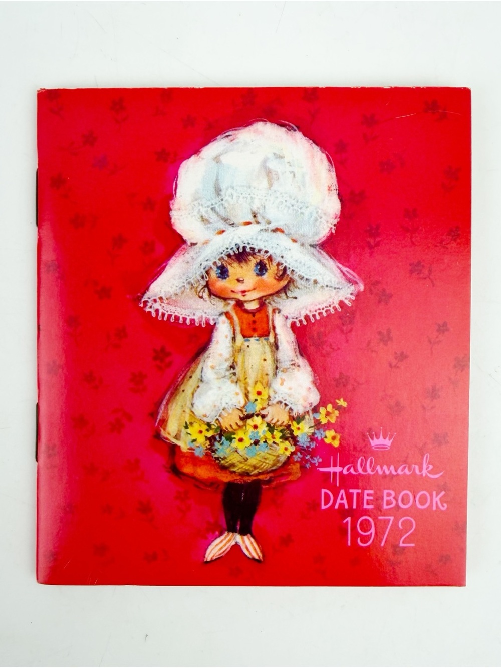 Vtg 1972 Hallmark Date Book Pocket Calendar Planner Bonnet Girl Daisies Unused